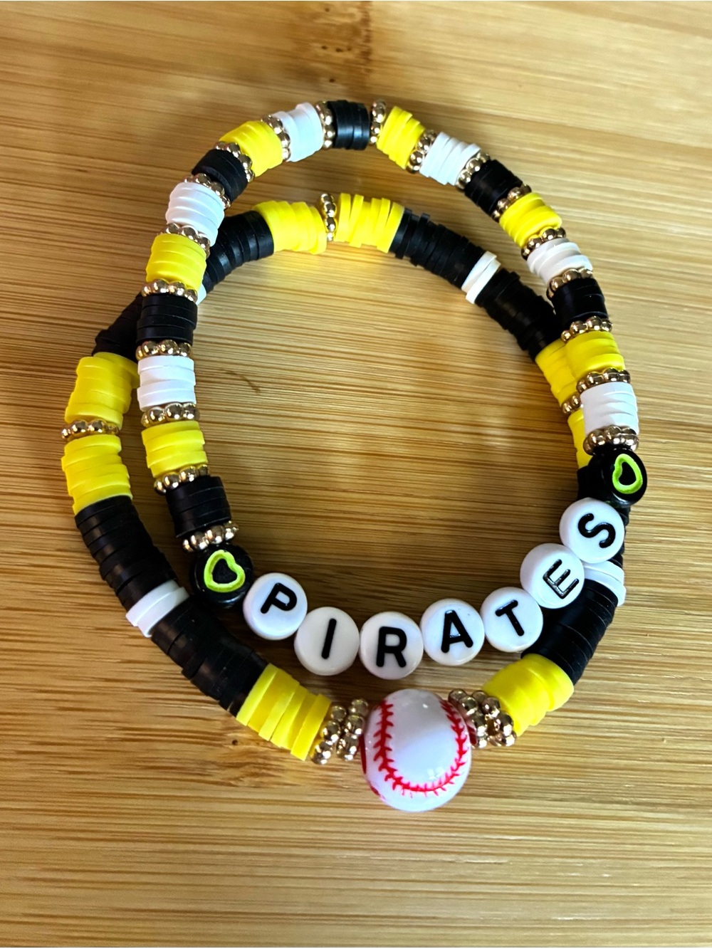 'PIRATES' Beaded Stretch Bracelet Set in Yellow, Black & White